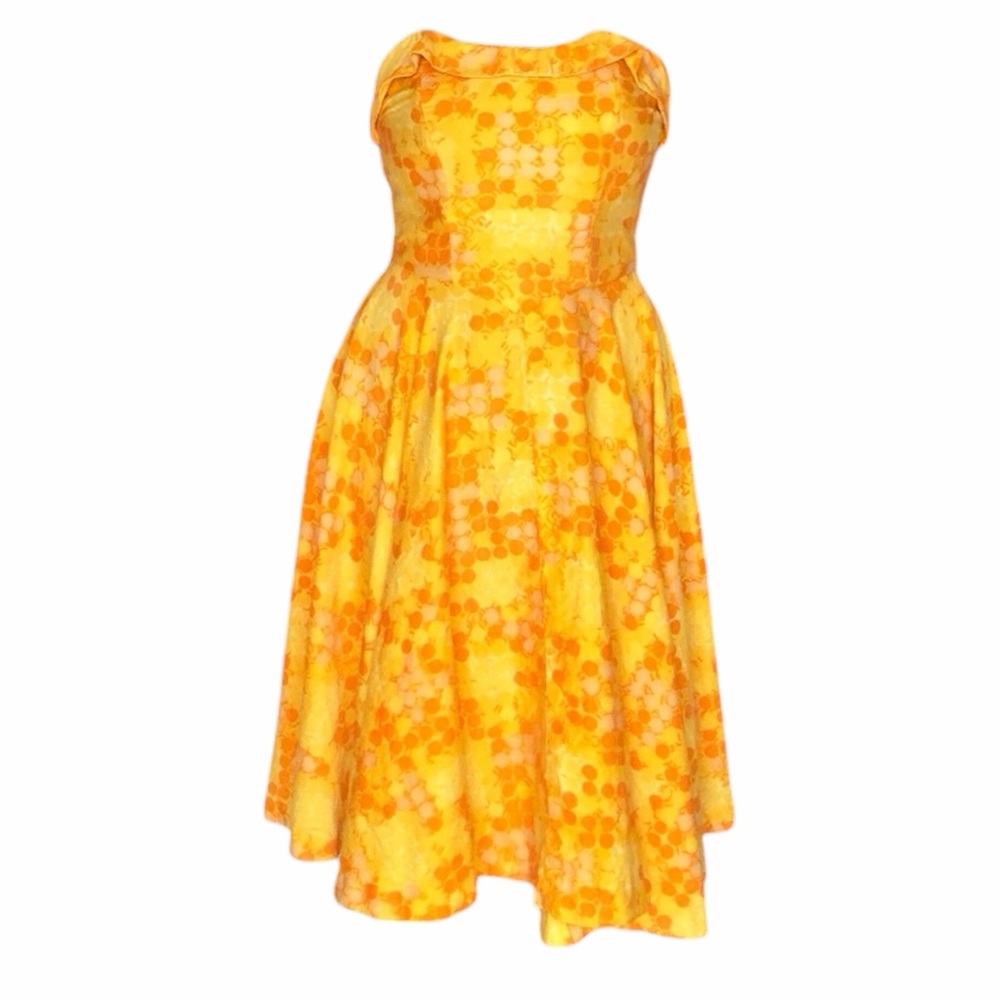 Vtg 1950s RENA DE MEXICO Strapless Dress Mid Century Marigold Orange Full Skirt